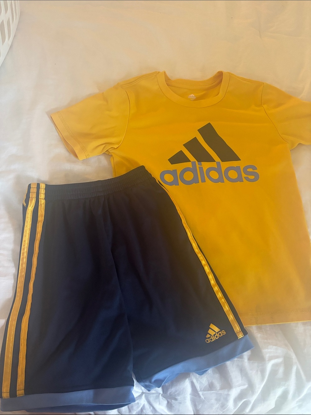 adidas Yellow Logo Tee with Navy Shorts Set